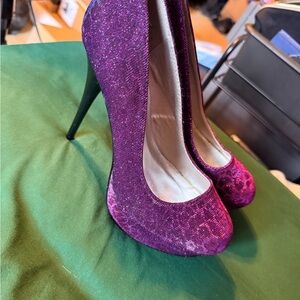 Qupid Sparkling Purple Leopard Heels